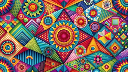 Colorful and vibrant abstract artwork featuring geometric shapes and patterns, abstract, art, painting, modern, design