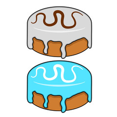 Donut concept with different toppings. Cartoon donuts with different toppings, delicious sweet dessert. Top view donuts with chocolate glaze and sprinkles, flat vector illustration.