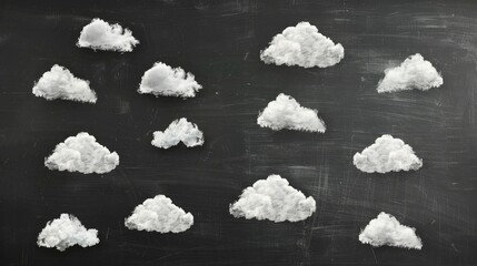 Stickers with cloud motifs on chalkboard