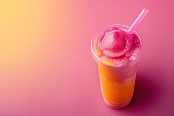 Frozen Pink and Orange Drink with Straw