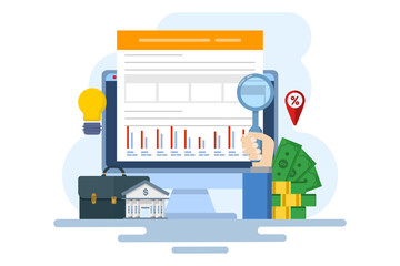 Concept of accounting, financial statements, report preparation. financial reports, digital accounting, auditing and financial research. budget management. flat design vector banner.