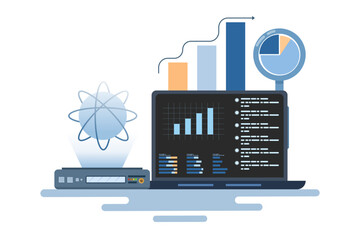 Data science concept. Online data storage technology. Automated web analysis, financial forecasting, market research. data analysis. Information visualization, dashboards and infographics.