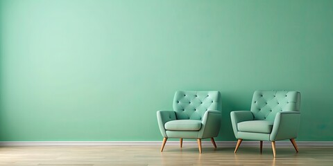 Mint-colored studio background with matching armchairs, mint, studio, background, armchairs, interior, design, modern, minimalist