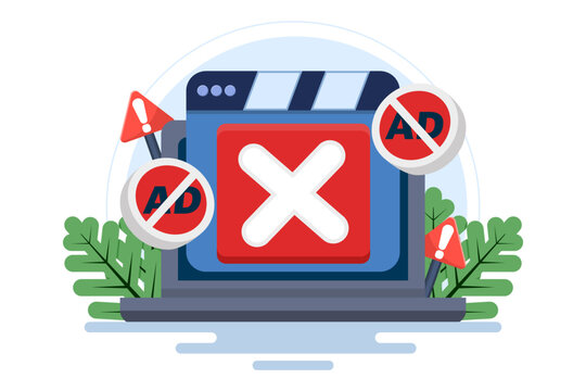 Video ad blocking concept, mobile ad blocker app to improve user experience. content consumption, mobile extensions for ad-free browsing, and internet privacy protection. blocks video ads.