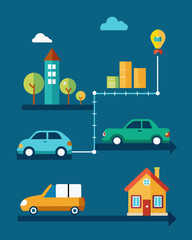 Naklejka premium A visual timeline showing the progression of expenses over several years with different sections highlighting major purchases like a new car home renovations or childrens. Vector illustration