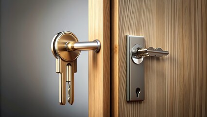 Obraz premium Open door with keys, key in keyhole, keys, door, unlock, entrance, security, access, lock, home, house, entry, protection