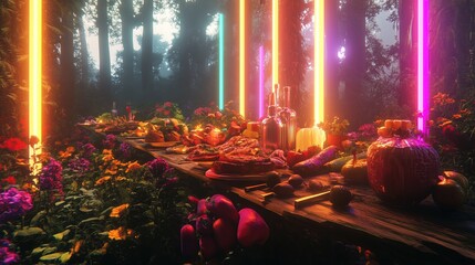 Obraz premium long modern dinner table feast