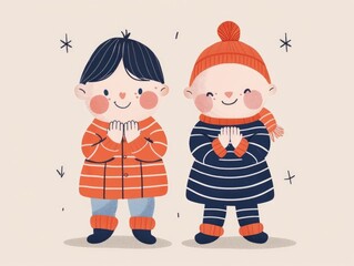 Adorable cartoon style of a happy baby clapping with a playful and cheerful expression  wearing a cozy winter outfit with a scarf and hat  perfect for children s books  nursery prints