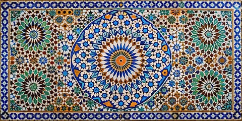 Traditional Moroccan blue ceramic tile with intricate geometric patterns, Moroccan, blue, tile, ceramic, traditional