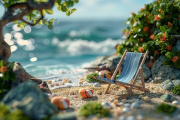 Cherishing Miniature Summer Bliss on the Beach, a Relaxing Getaway by the Sea, Embracing the Serenity of Coastal Life