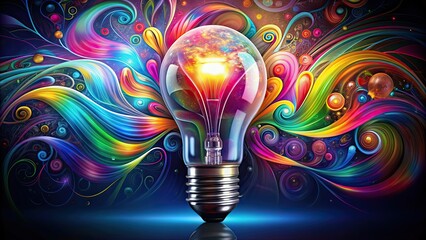 Vibrant abstract light bulb art with colorful swirls and patterns , vibrant, abstract, light bulb, art, colorful
