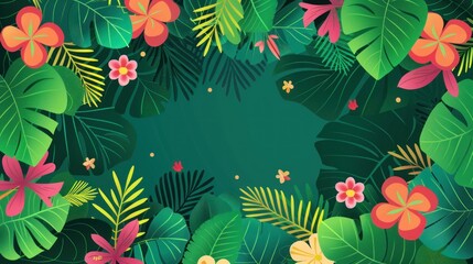 Tropical Leaves and Flowers Frame.
