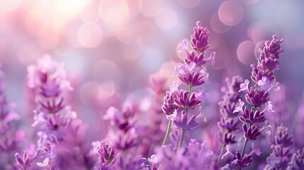 Fototapeta premium Lavender Dreams: A field of lavender blooms bathed in the golden glow of sunset, evoking tranquility and serenity. 