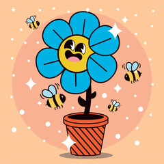 Flower groovy cartoon character Vector