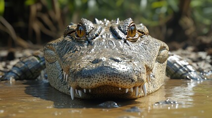 Obraz premium Close-up of a Caiman in Shallow Water
