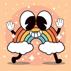 Rainbow groovy cartoon character Vector