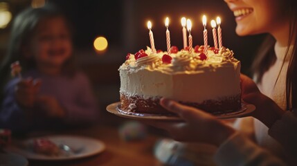 Family celebrating a birthday with cake