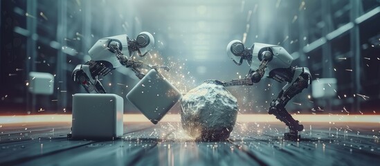 Naklejka premium Futuristic Robots in a Warehouse