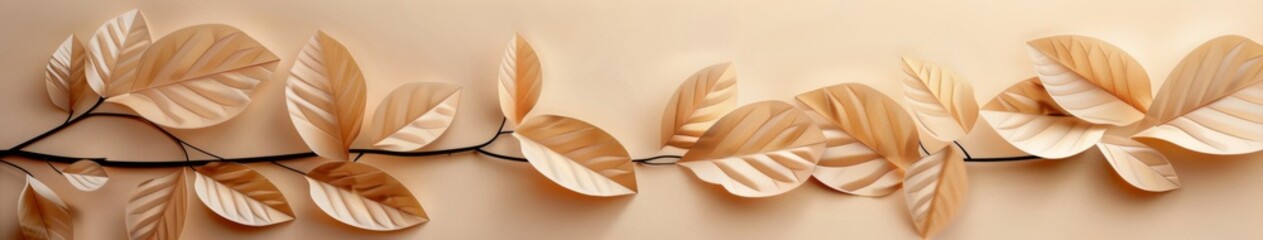 Minimalist Beige Abstract Background with Cutout Leaf Design, Exuding Serenity and Organic Aesthetics for a Tranquil Visual Experience.