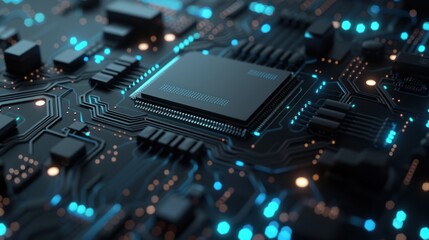 Fototapeta premium Close-up of a Microchip on a Circuit Board