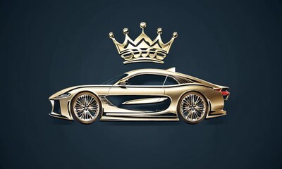 A luxurious car logo with a glass shield and gold frame, embellished with a crown and ribbon, displays a golden heraldic emblem on a black background. - Powered by Adobe