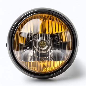 Vintage round headlight with yellow glass and metal grid