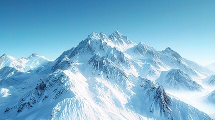 Obraz premium Majestic Winter Peaks: A breathtaking aerial view of snow-capped mountains piercing a crystal-clear blue sky, evoking a sense of awe and adventure.