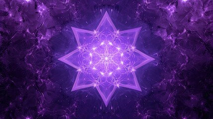 Nine pointed star banner with purple energy background and solfeggio frequencies message space included