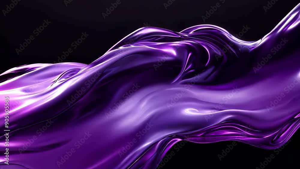Poster abstract purple liquid flow on black background, dynamic shapes and textures. fluid art concept