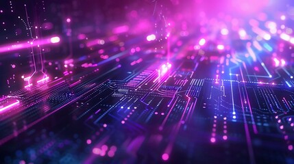 Obraz premium Modern light point Hi-tech digital technology concept. High tech computer illustration with purple and dark blue gradient background which is very good