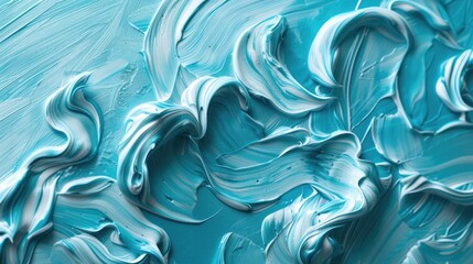Obraz premium Turquoise background with curly napkin painted in blue nail polish Abstract ocean themed art and beauty concept