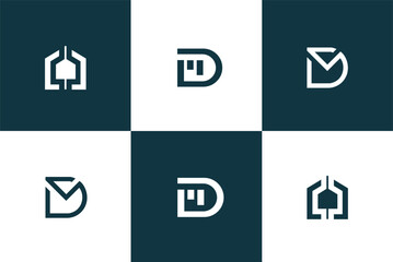 Business and finance creative symbols set, D  media and business abstract logos