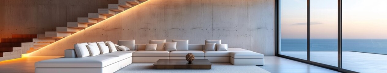 Contemporary Living Room with Minimalist Interior Design, Exuding Modern Aesthetics and Spacious Comfort