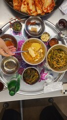 Popular Korean dish: Pork belly with a lid and side dishes + soybean paste stew