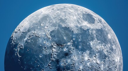 Detailed craters under Waxing Gibbous Moon in blue morning sky