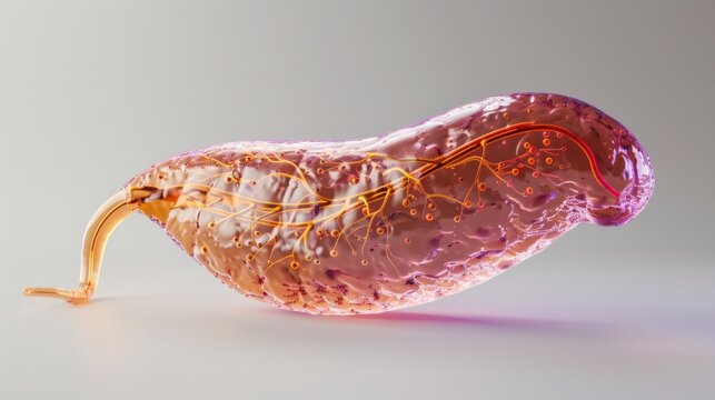 A pink and orange blob with a yellow stem
