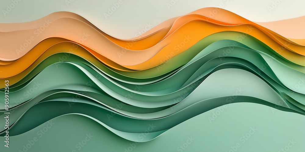Poster abstract background forming flowing green and orange paper waves