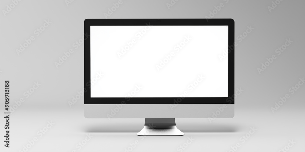 Aufkleber Modern desktop computer showing white blank screen on grey background