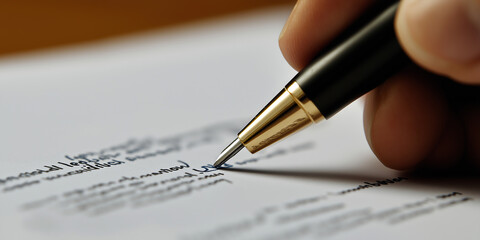 Businessman writing notes on document using pen