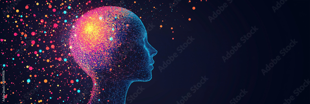 Aufkleber Artificial intelligence is generating new ideas with colorful particles