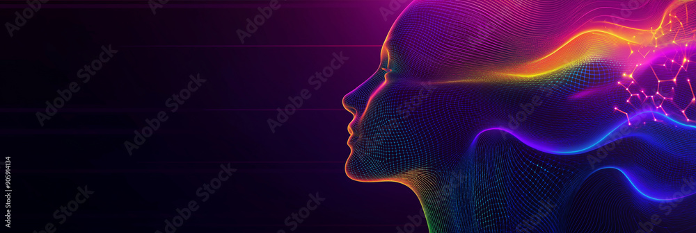 Poster artificial intelligence is forming from colorful waves of energy