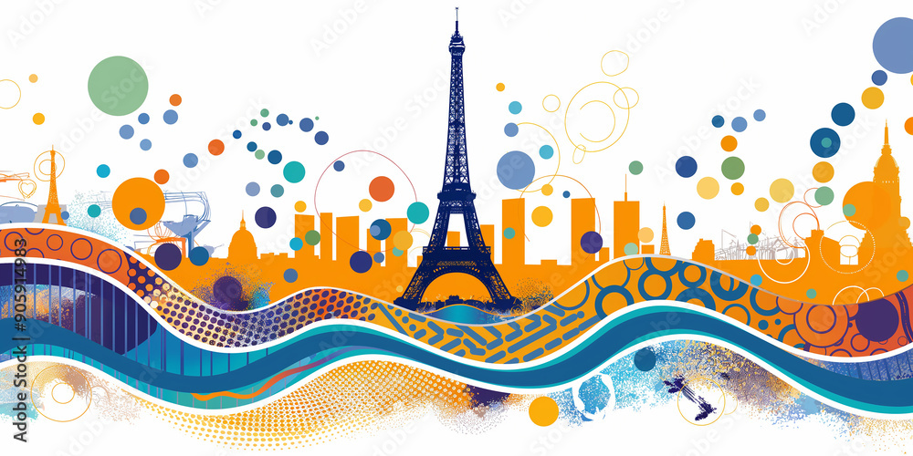 Aufkleber paris cityscape skyline creating wavy colorful pattern design