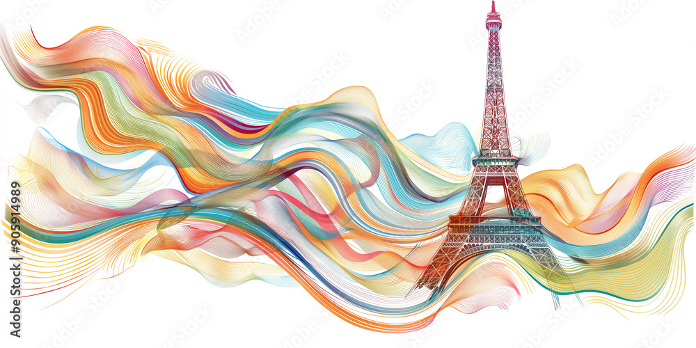 Poster Eiffel tower emerging from colorful abstract lines