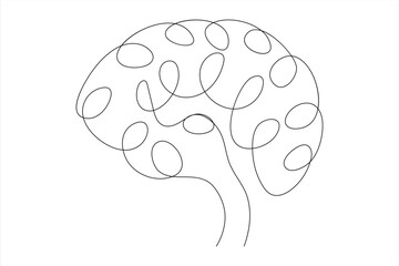 Continuous one line drawing of human brain. Hand drawn minimalism style. brain line art vector illustration