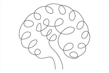 Continuous one line drawing of human brain. Hand drawn minimalism style. brain line art vector illustration
