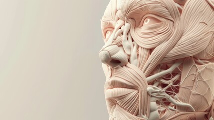 A close up of a man's face with the muscles of his face and neck visible