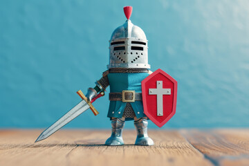 A colorful knight figurine with a sword and shield, showcasing bravery and medieval charm in a playful setting.