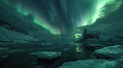 Northern Lights Over Icy Landscape