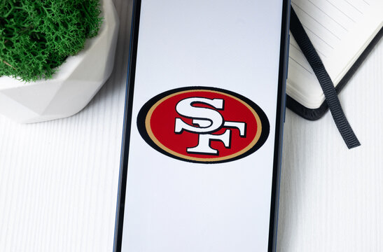 New York, USA - 1 August 2024: San Francisco 49ers Logo on Phone Screen, Football Team Symbol