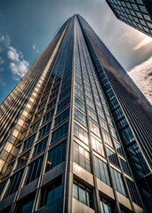 Obraz premium Modern skyscraper reflecting sunlight and clouds